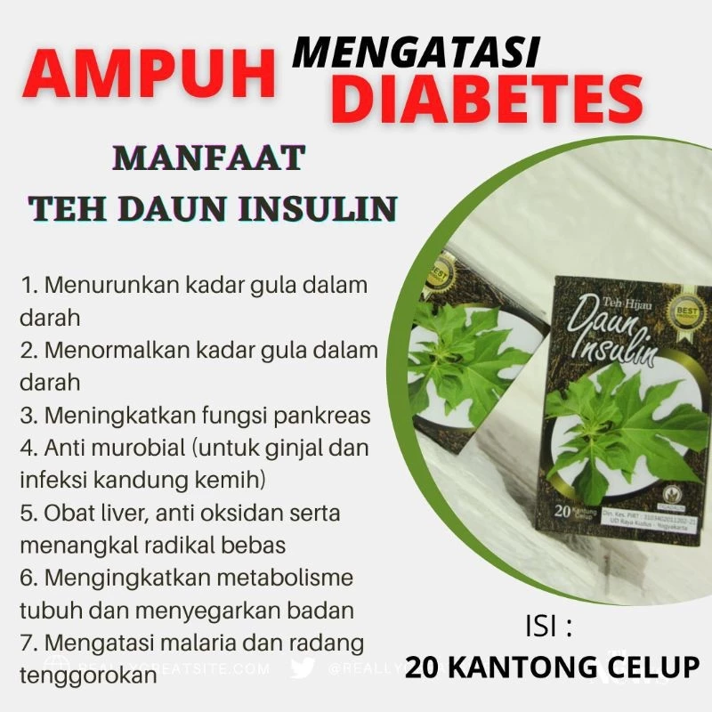Teh Daun Insulin Celup Isi 20 Pcs Cap Tiga Daun - Grosir Teh Daun Insulin Diabetes - Gambar 3